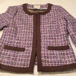 kate spade Purple Tweed Boxy Jacket with Brown Trim